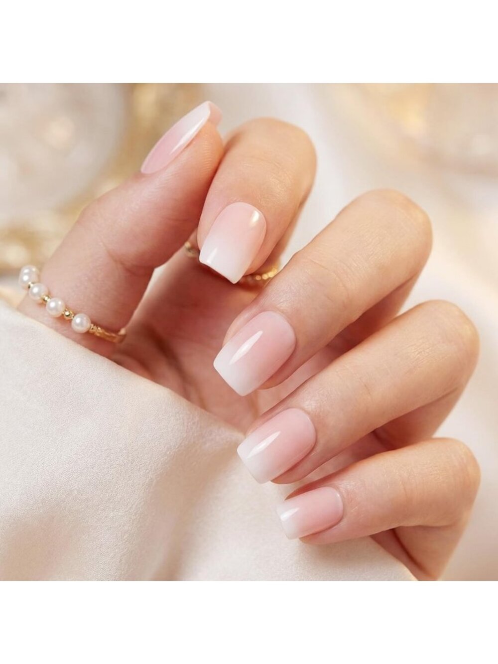 Ombre Short Square Press-On Nails, Soft Gel Nude Pink, 30 Reusable Tips